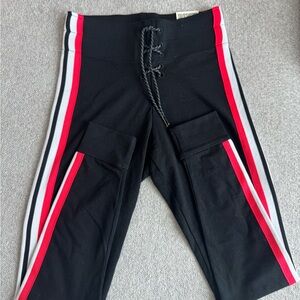 PINK Victoria's Secret High Waist Black Yoga Pants with Red and White Stripes